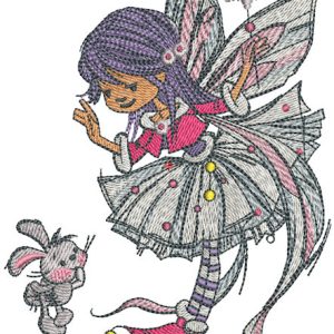 Young fairy with bunny embroidery design