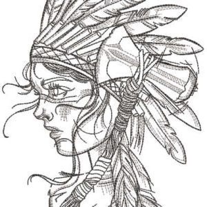 Young Indian girl with warbonnet embroidery design