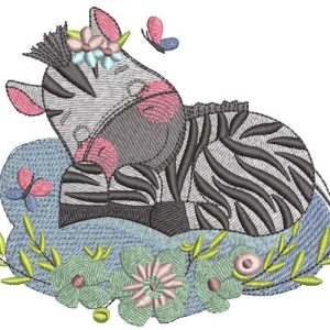 Zebra sleeping in meadow embroidery design