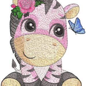 Zebra playing with butterfly embroidery design