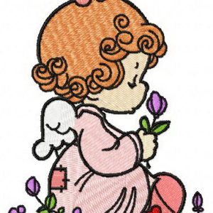 Angel with flowers embroidery design