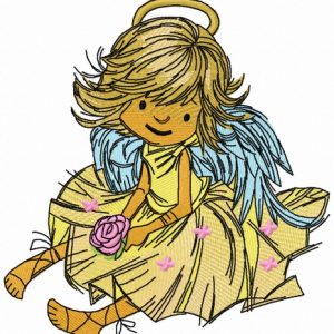 Adorable angel with rose 2 embroidery design