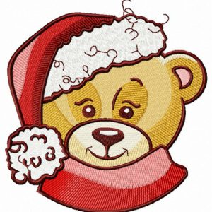 Adorable bear in Santa hat embroidery design