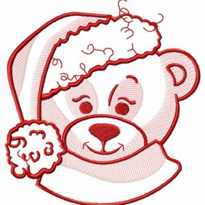 Adorable bear in Santa hat sketch embroidery design