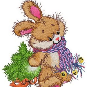 Adorable bunny with tiny fir tree embroidery design