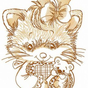 Adorable fluffy kitten embroidery design