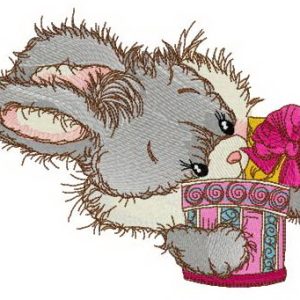 Adorable rabbit with presents embroidery design