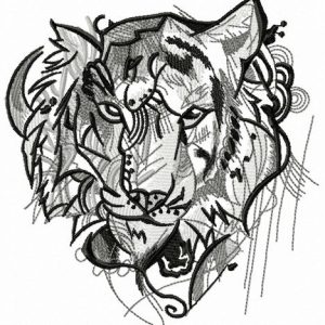 Aggressive tiger embroidery design