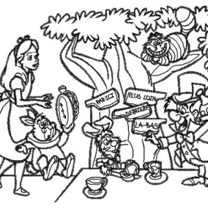 Alice in Wonderland sketch embroidery design