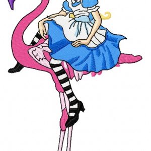 Alice on flamingo embroidery design
