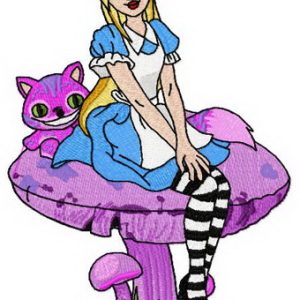 Alice on purple mushroom embroidery design