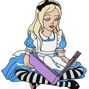 Alice reading embroidery design