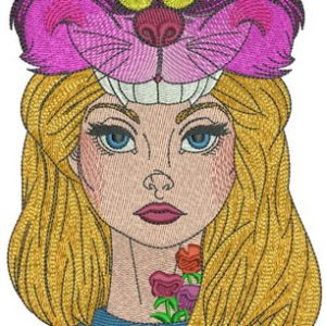 Alice with Cheshire cat hat embroidery design