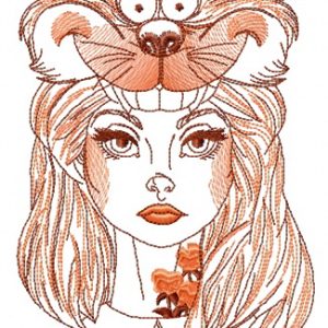 Alice with Cheshire cat hat sketch embroidery design
