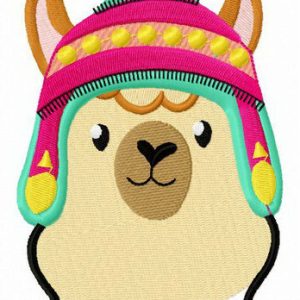 Alpaca with colorful hat embroidery design