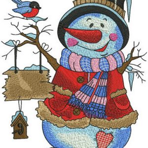 Amiable snowman embroidery design