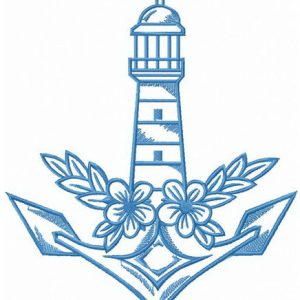Anchor and lighthouse symbiosis embroidery design