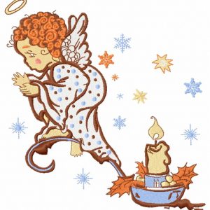 Angel with Christmas candle embroidery design