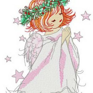 Angel with holly wreath embroidery design