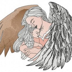Angel with newborn embroidery design