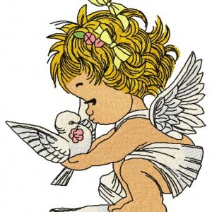 Angel with pigeon embroidery design