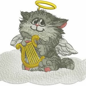 Angelic cat embroidery design
