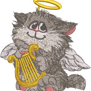 Cat angel with harp embroidery design