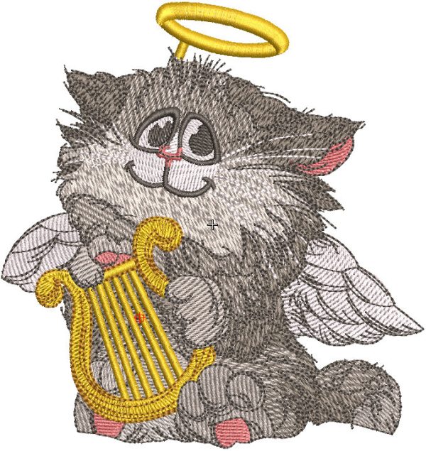 Cat angel with harp embroidery design