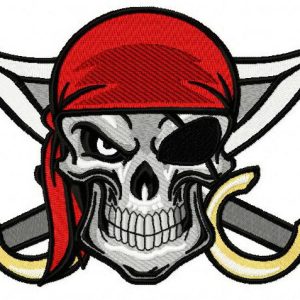 Angry pirate's skull embroidery design