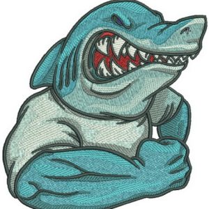 Angry shark embroidery design