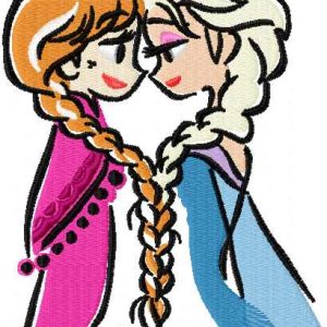 Anna Elsa color sketch embroidery design