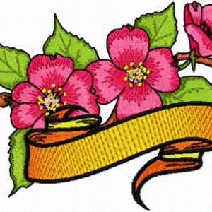 Apple Blossom Flower with Banner embroidery design