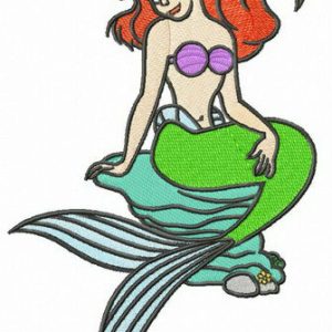 Ariel on the rock embroidery design
