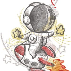 Astronaut flies on a rocket to the stars embroidery design