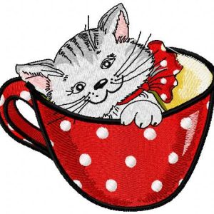 Cat in cup 3 embroidery design