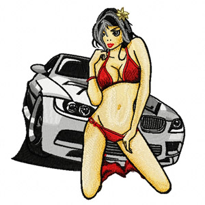 Girl and auto embroidery design