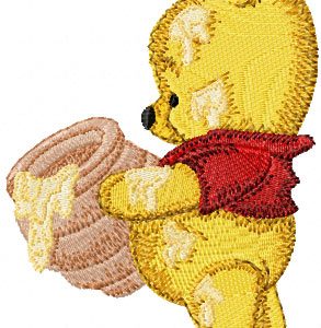 Baby Pooh with honey pot embroidery design