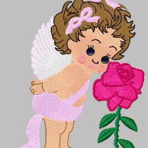 Baby angel with flower embroidery design