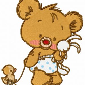 Baby bear with toy embroidery design