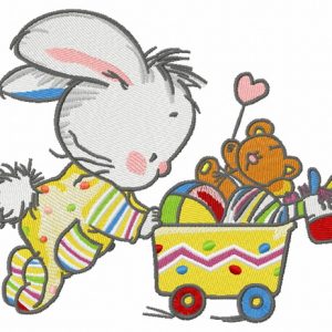Baby bunny with toys 2 embroidery design