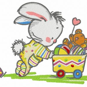 Baby bunny with toys embroidery design