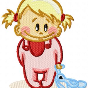 Baby girl with toy embroidery design