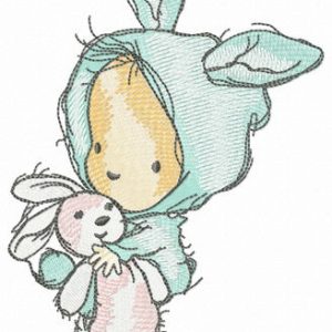 Baby in bunny costume embroidery design