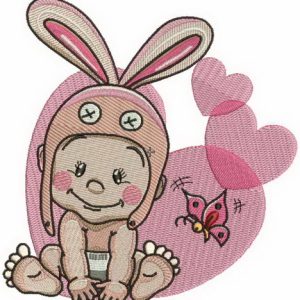 Baby in bunny hat embroidery design
