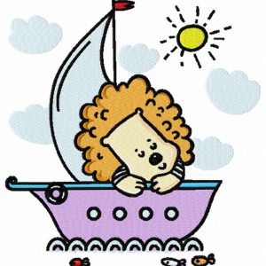 Baby lion sailing embroidery design