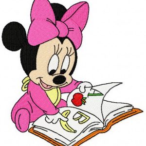 Baby Minnie Mouse reading a book embroidery design