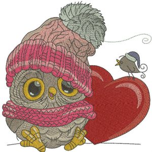 Baby owl with heart 2 embroidery design