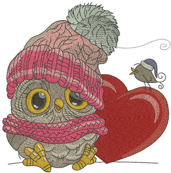 Baby owl with heart 2 embroidery design