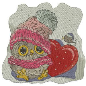 Baby owl with heart embroidery design
