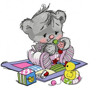 Baby teddy bear with toys 3 embroidery design